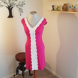 Lilly Pulitzer Pink and White Scalloped Midi Dress
